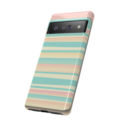 Pastel Striped Tough Phone Case — Mint, Peach & Cream Protective Cover