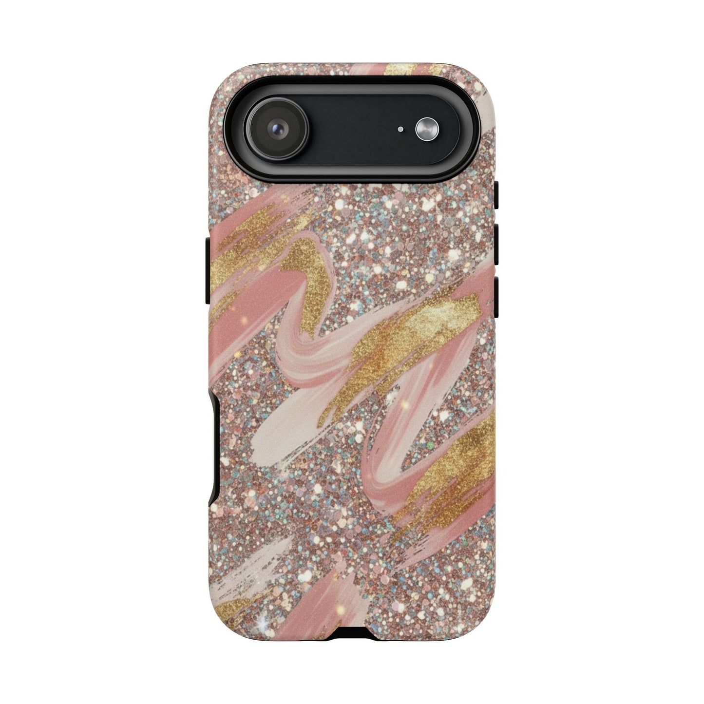 Glitter Blush Marble Phone Case — Pink Gold Swirl Tough Case