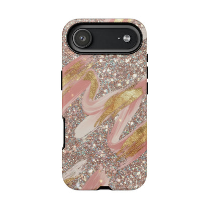 Glitter Blush Marble Phone Case — Pink Gold Swirl Tough Case