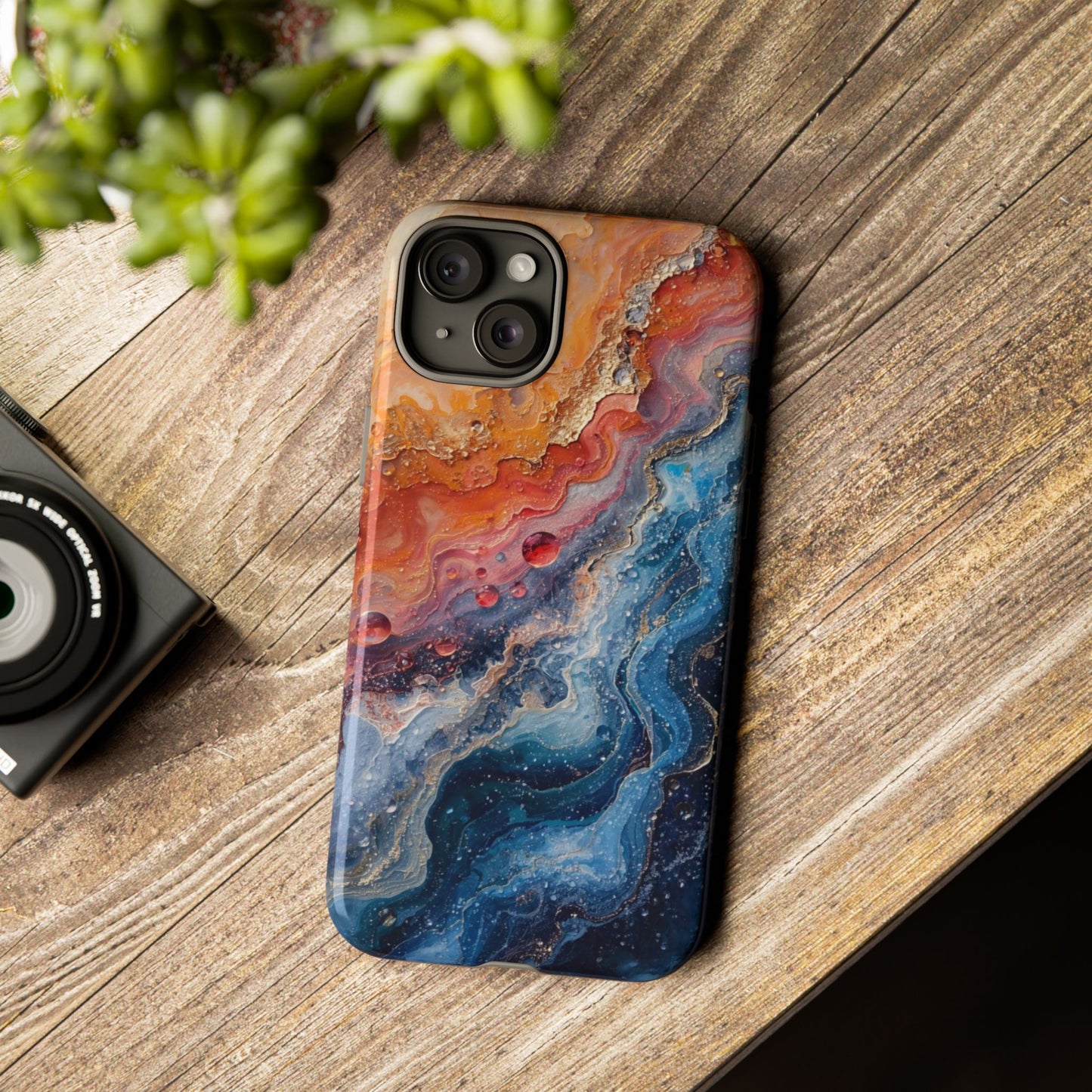 Marbled Galaxy Tough Phone Case — Abstract Blue & Coral Protective Cover