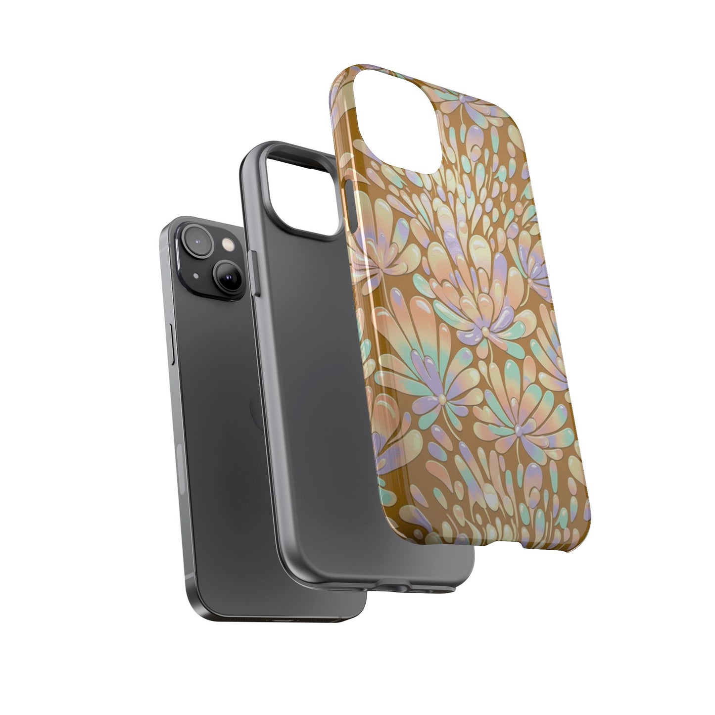 Floral Burst Tough Phone Case – Gold Pastel Botanical Protection