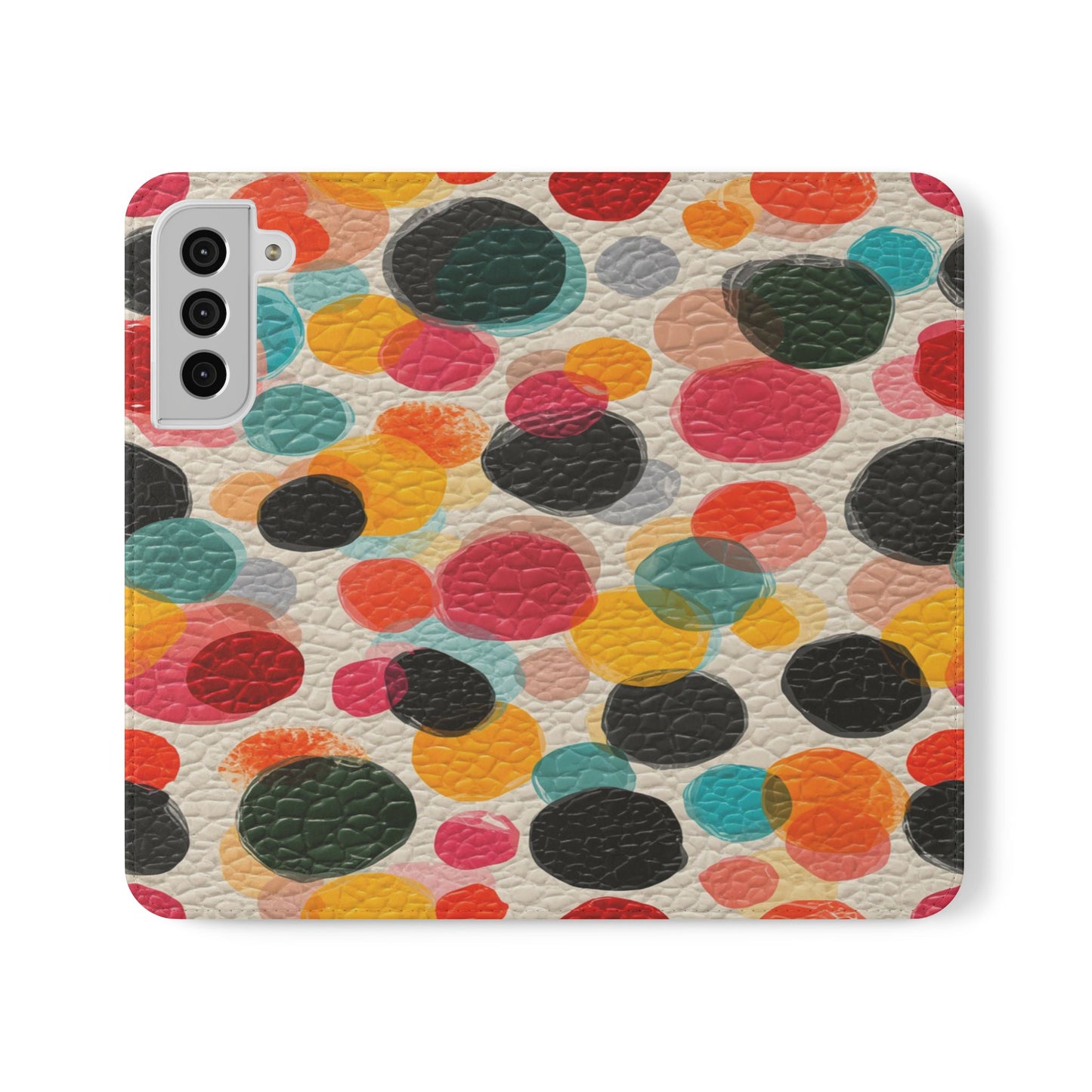 Colorful Confetti Dot Flip Phone Case — Retro Polka Wallet Cover