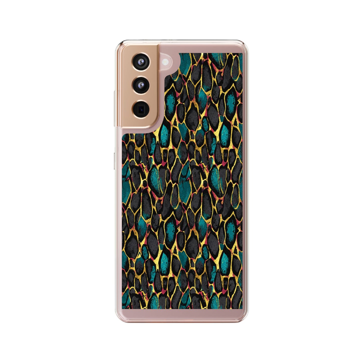 Teal Gold Leopard Clear Phone Case