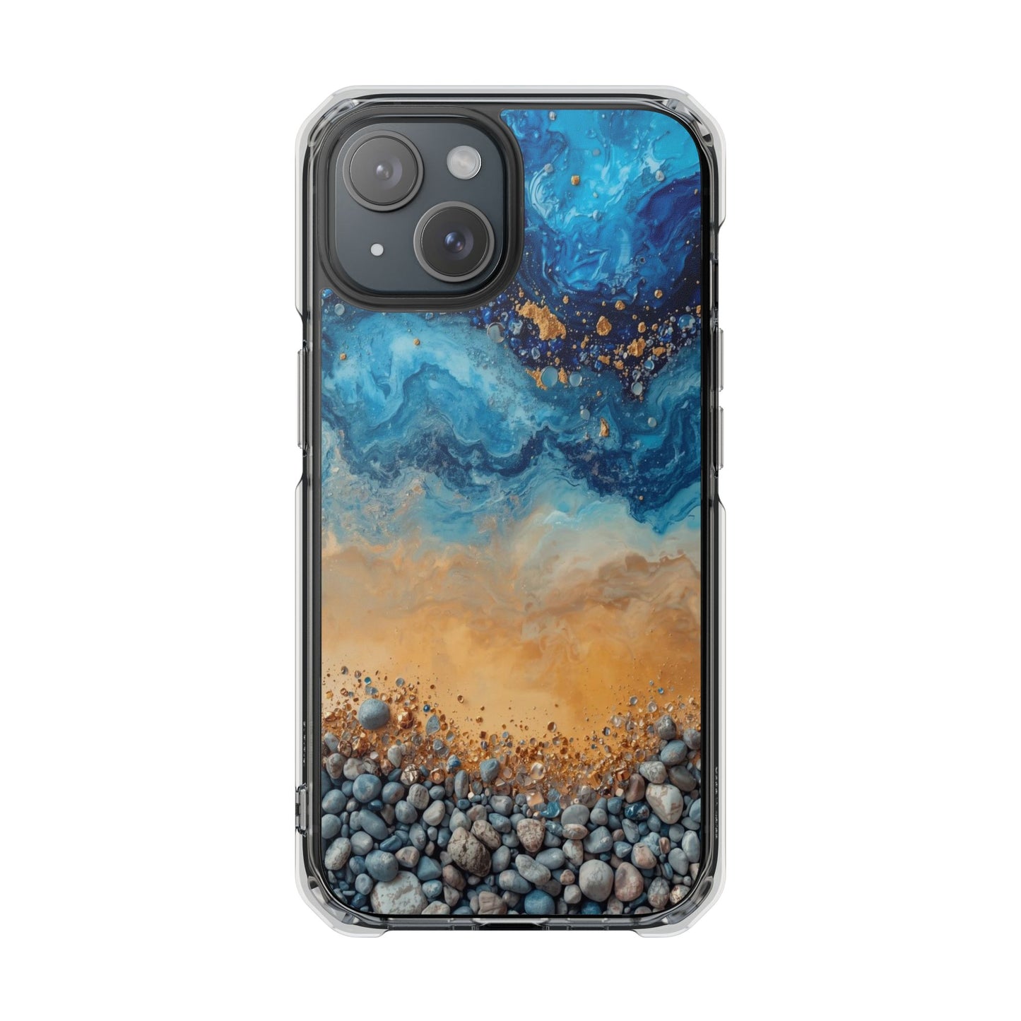 Clear Magnetic Phone Case — Blue Ocean Agate Design, Impact-Resistant Protection
