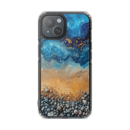 Clear Magnetic Phone Case — Blue Ocean Agate Design, Impact-Resistant Protection