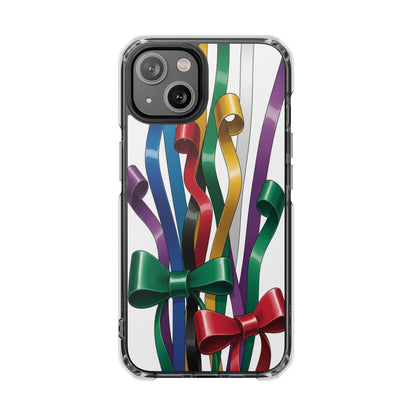 Clear Magnetic Phone Case — Colorful Ribbon Bow Celebration Design