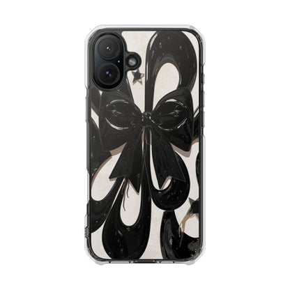 Clear Magnetic Phone Case — Black Abstract Bow Design