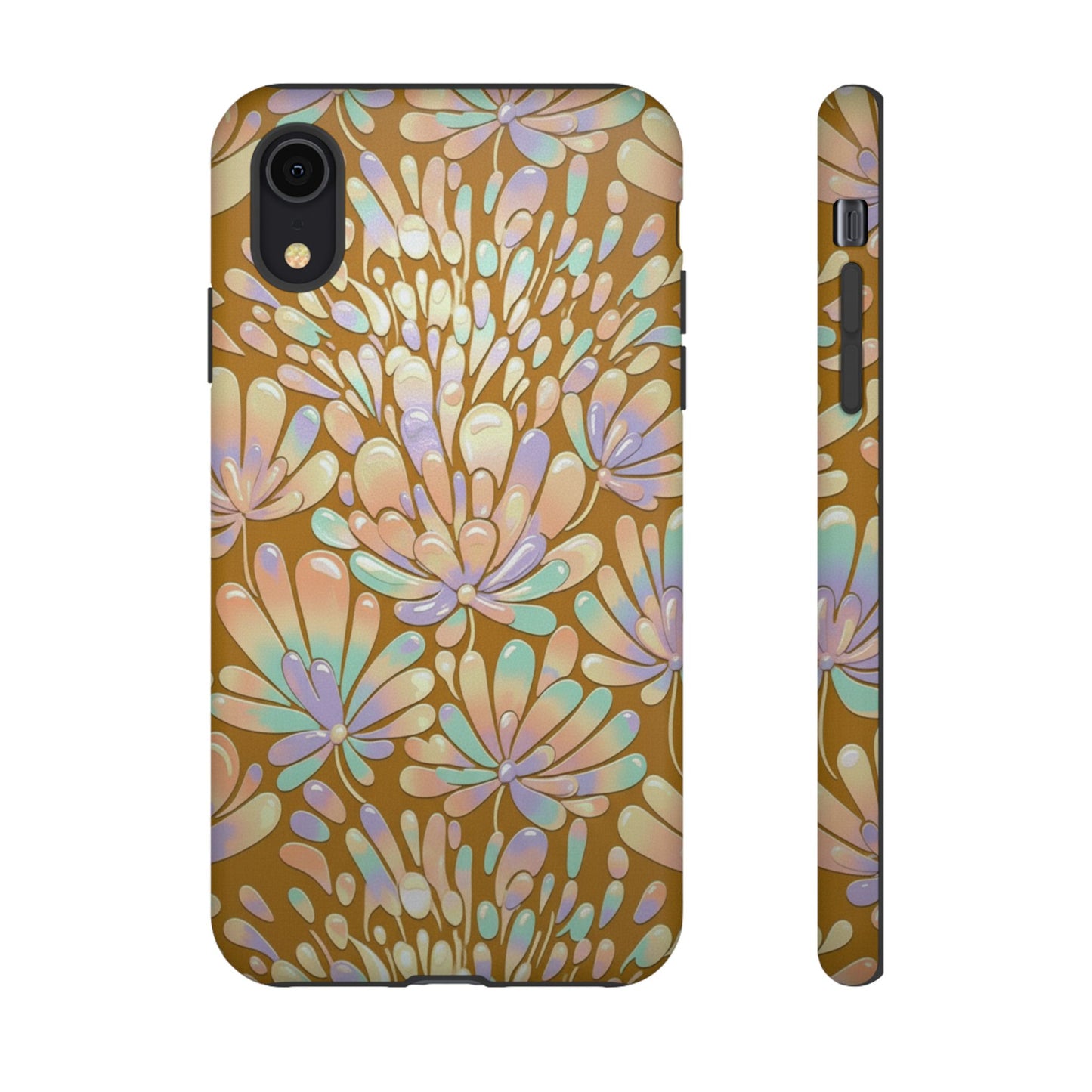 Floral Burst Tough Phone Case – Gold Pastel Botanical Protection