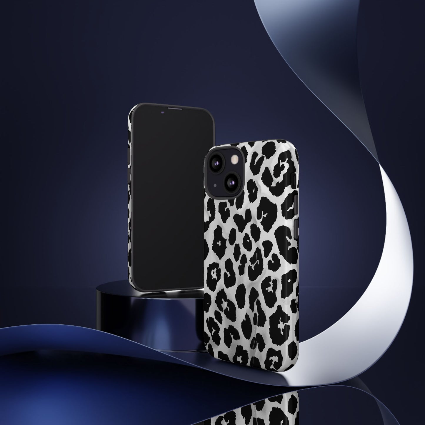 Leopard Print Tough Phone Case – Black & White Animal Pattern Protective Cover