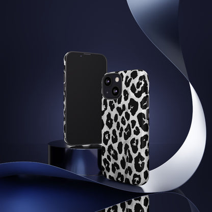 Leopard Print Tough Phone Case – Black & White Animal Pattern Protective Cover
