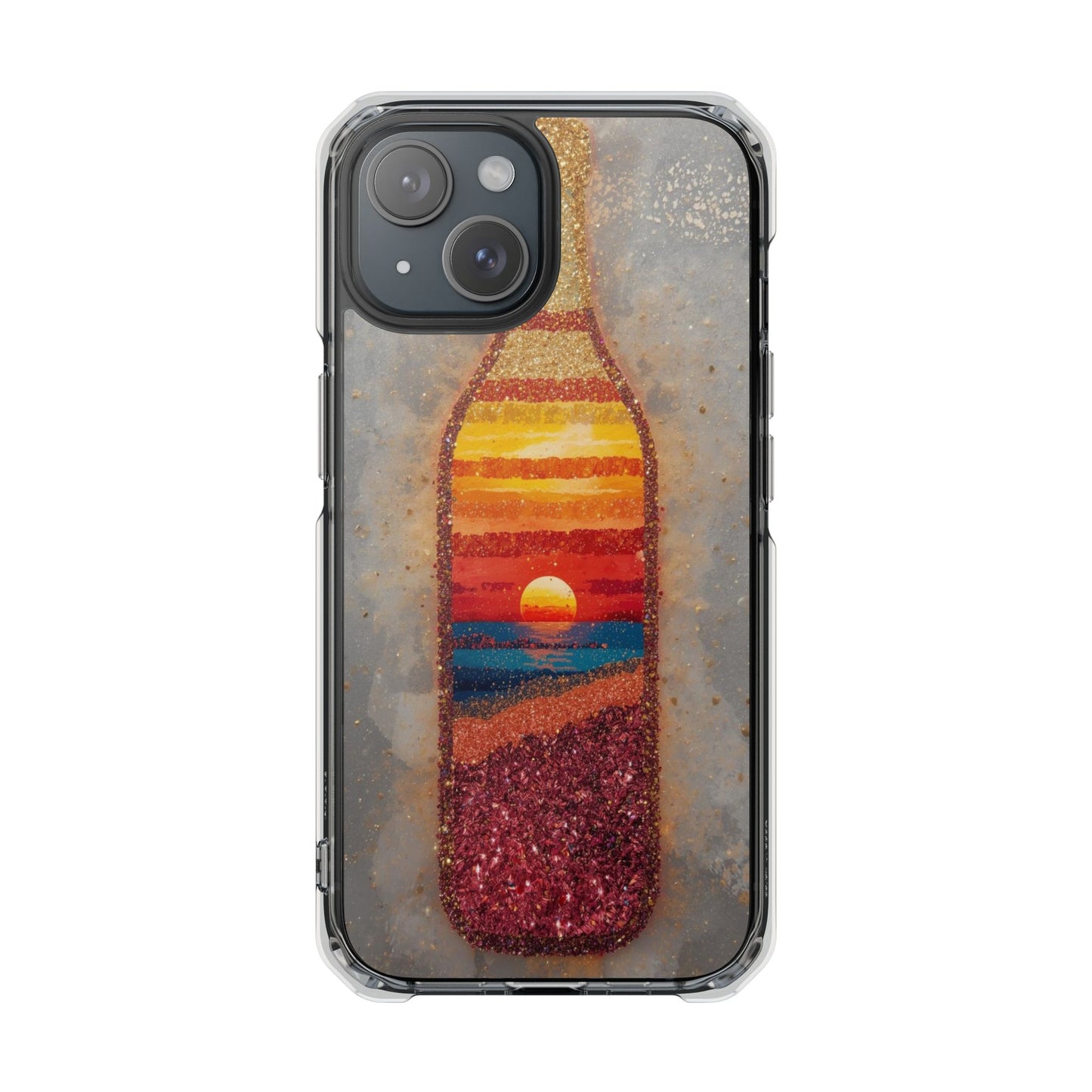 Clear Magnetic Phone Case — Sunset Bottle Beach Art