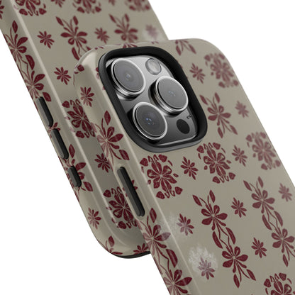 Tough Phone Case — Vintage Red Floral Pattern Protective Cover