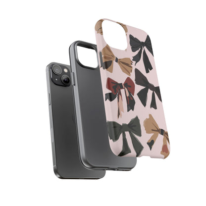 Bow Pattern Phone Case - Pink, Brown & Black Bows Protective Cover
