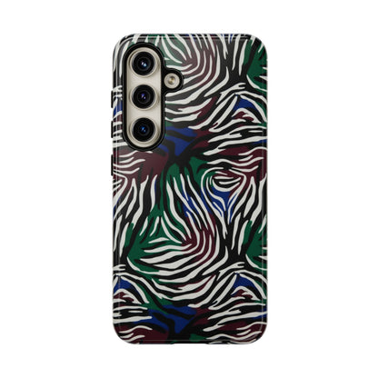 Zebra Camo Tough Phone Case – Green & Blue Animal Print Protective Cover
