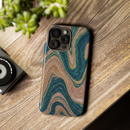 Marbled Teal & Gold Phone Case — Glitter Swirl Tough Case