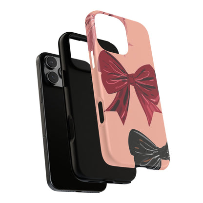 Bow Pattern Tough Phone Case — Pink, Red & Black Decorative Bows