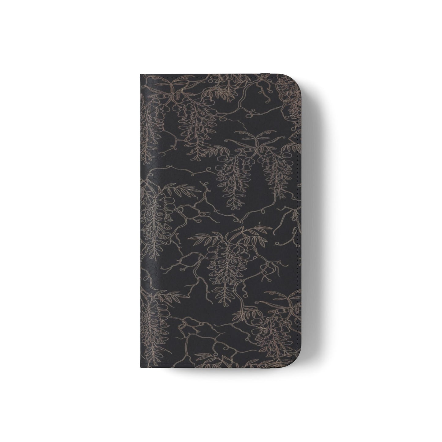 Botanical Noir Flip Phone Case — Dark Floral Wallet Cover with Card Slots