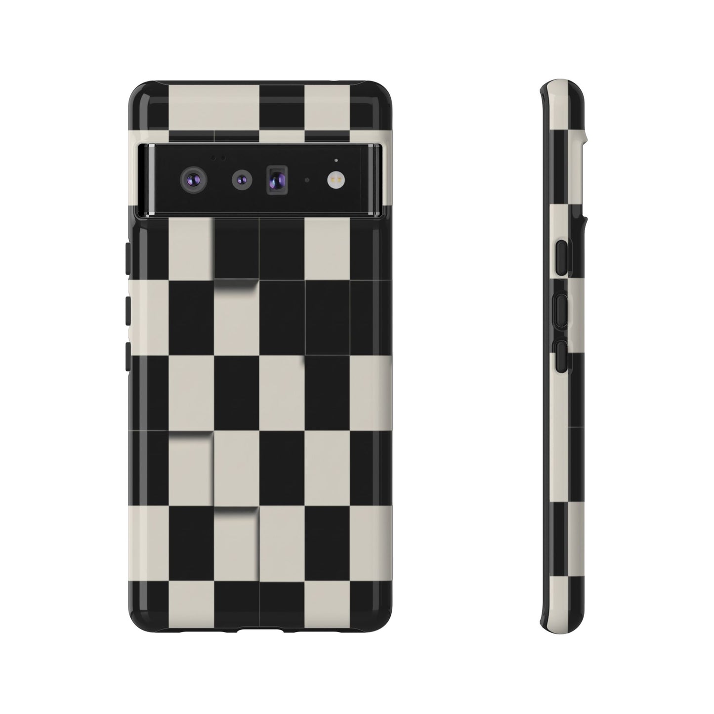 Checkerboard Tough Phone Case — Classic Black & Cream Grid Protective Cover