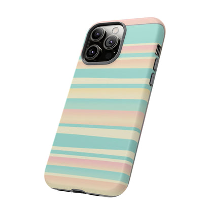 Pastel Striped Tough Phone Case — Mint, Peach & Cream Protective Cover