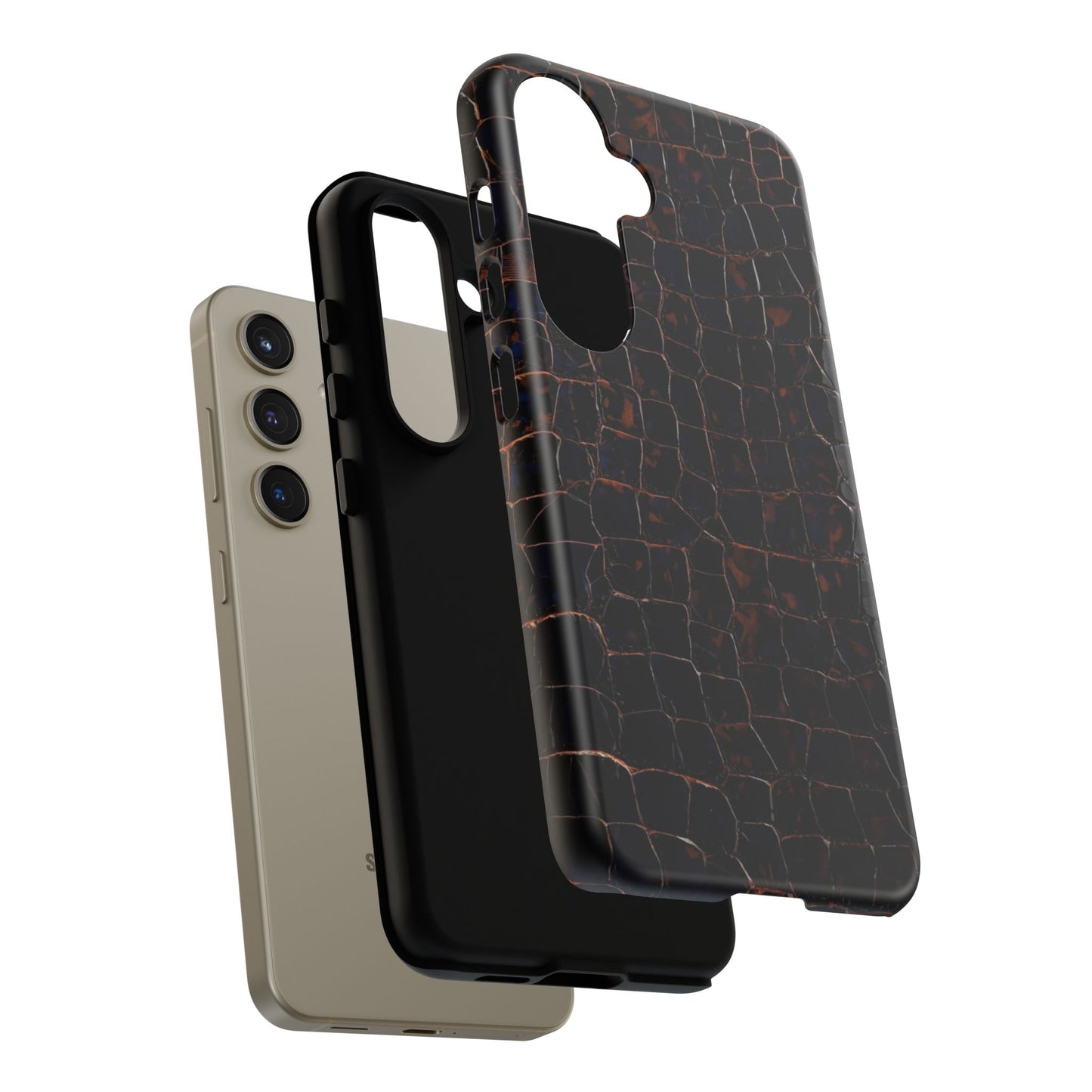 Croc-Embossed Tough Phone Case — Shockproof Black Alligator Texture