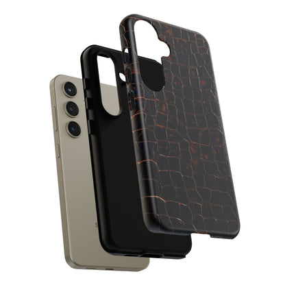 Croc-Embossed Tough Phone Case — Shockproof Black Alligator Texture