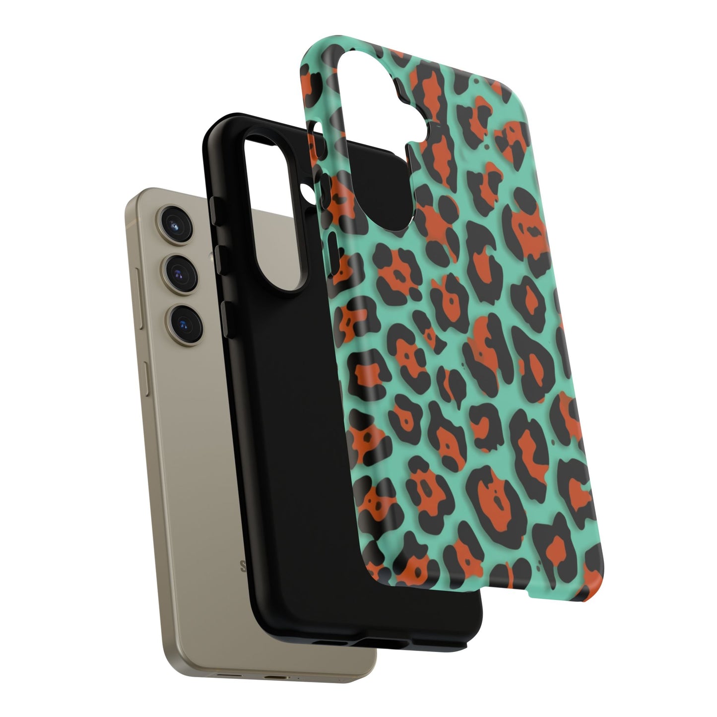 Teal & Rust Leopard Phone Case — Tough Protective Animal Print