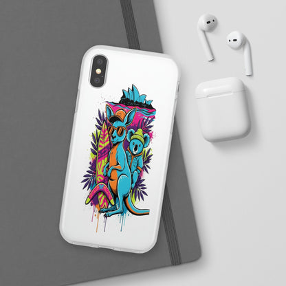 Kangaroo & Koala Surf Phone Case — Neon Aussie Beach Vibes Flexible Case