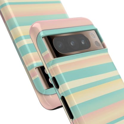 Pastel Striped Tough Phone Case — Mint, Peach & Cream Protective Cover
