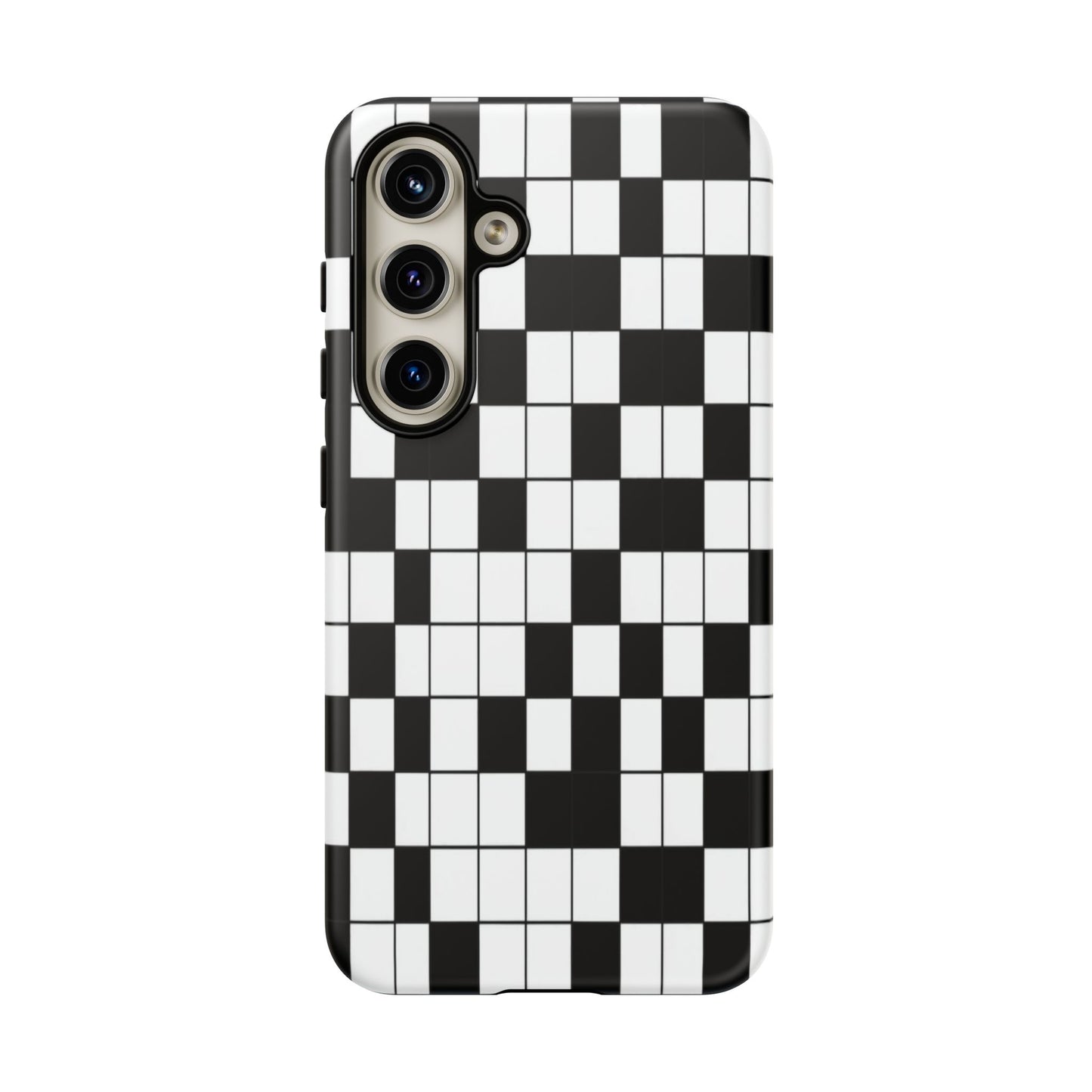 Crossword Grid Phone Case — Black & White Puzzle Pattern Tough Phone Cover