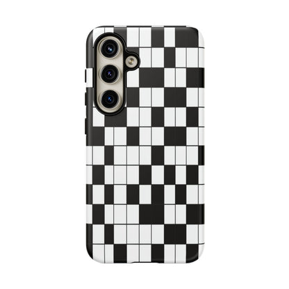 Crossword Grid Phone Case — Black & White Puzzle Pattern Tough Phone Cover