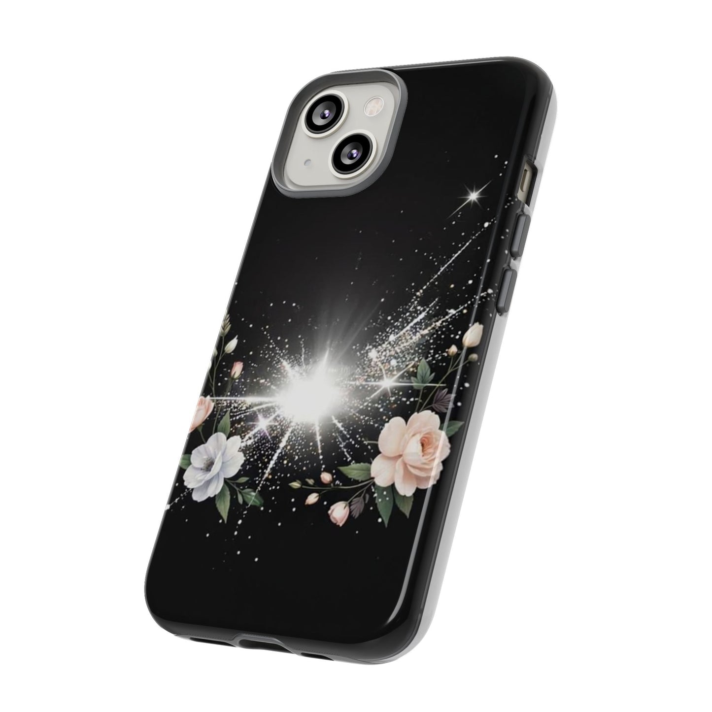 Floral Burst Phone Case — Protective Black Sparkle Design