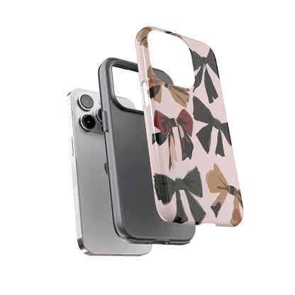 Bow Pattern Phone Case - Pink, Brown & Black Bows Protective Cover