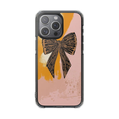Clear Magnetic Phone Case —  Bow on Blush & Mustard Background