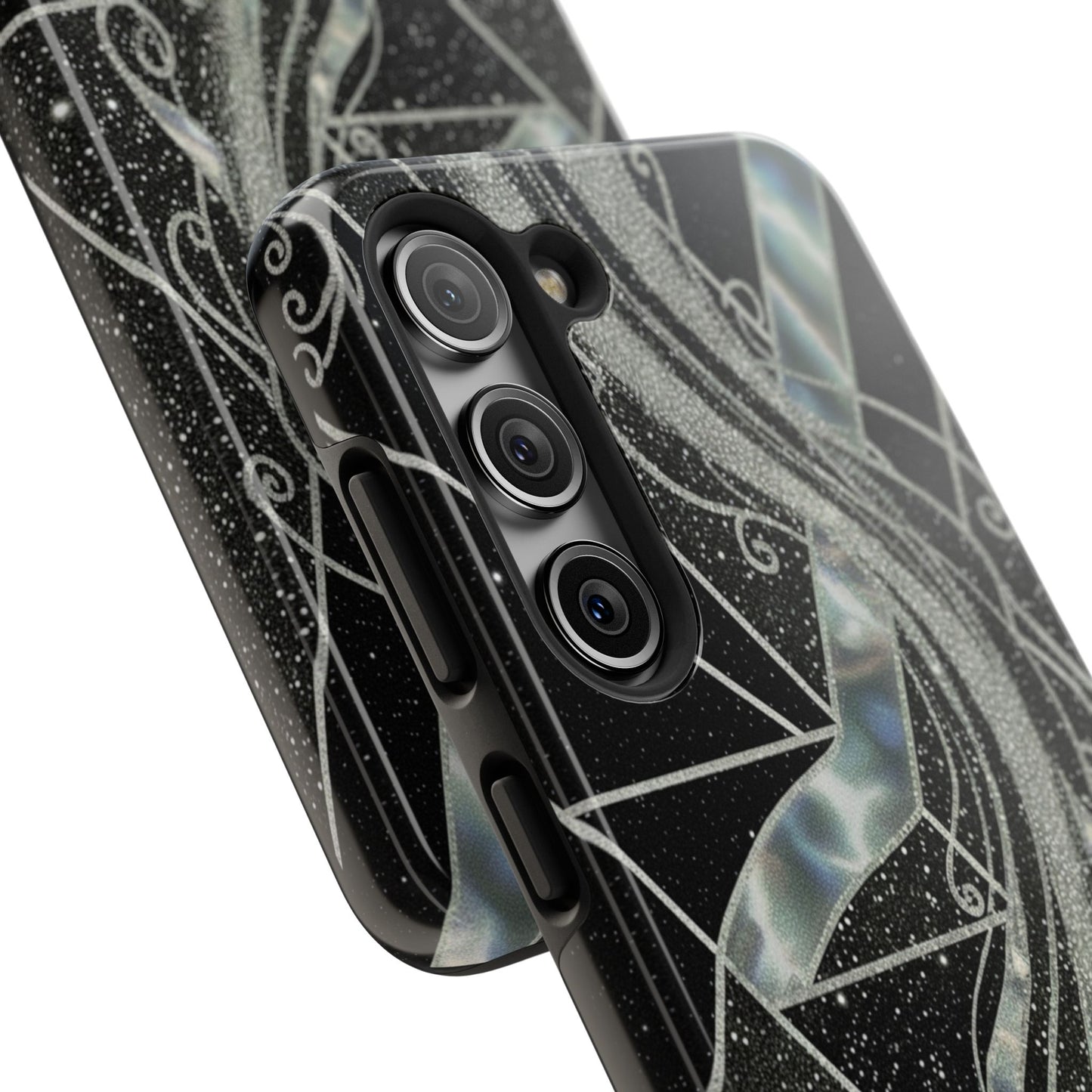 Geometry Tough Phone Case — Iridescent Ribbon on Black Celestial Background