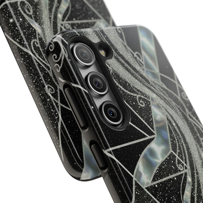Geometry Tough Phone Case — Iridescent Ribbon on Black Celestial Background