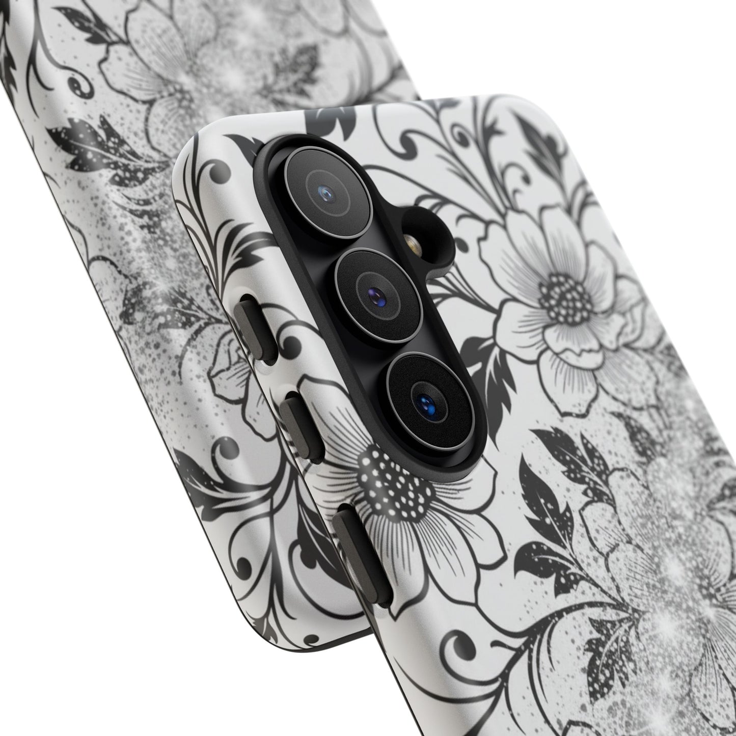 Floral Lace Phone Case — Black & White Vintage Flower Protective Case