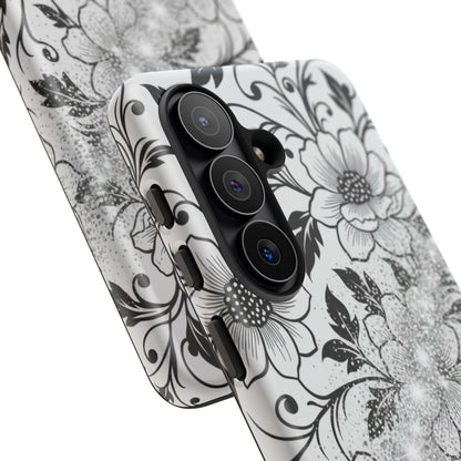 Floral Lace Phone Case — Black & White Vintage Flower Protective Case