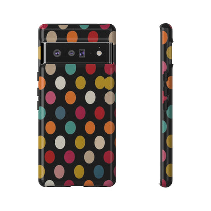 Polka Dot Tough Phone Case – Colorful Retro Dots on Black
