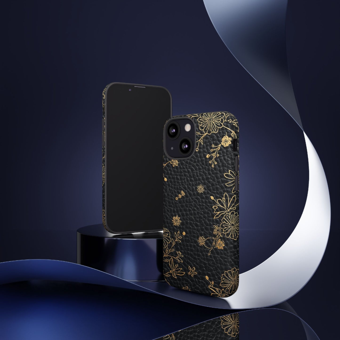 Floral Gold Foil Leather Texture Tough Phone Case