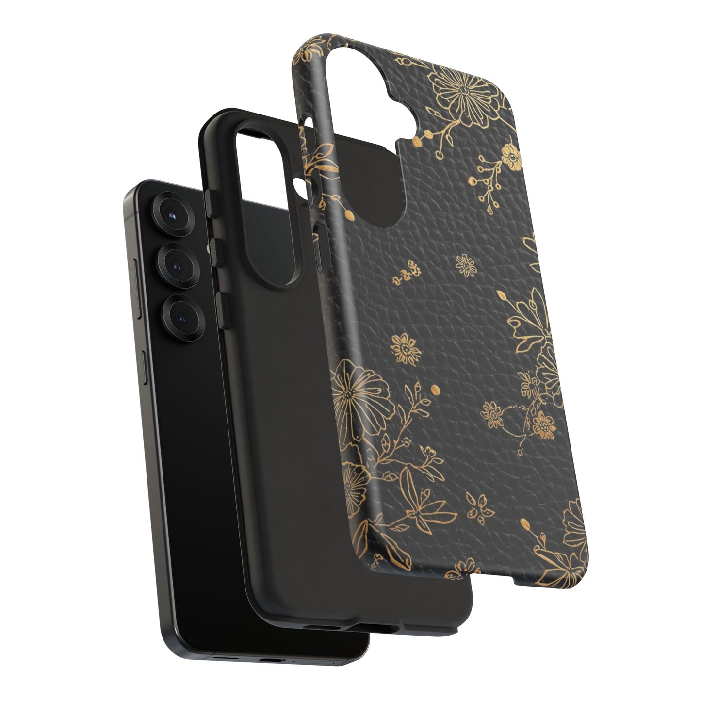 Floral Gold Foil Leather Texture Tough Phone Case
