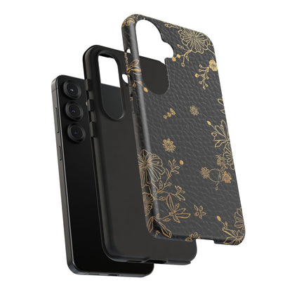 Floral Gold Foil Leather Texture Tough Phone Case