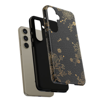 Floral Gold Foil Leather Texture Tough Phone Case