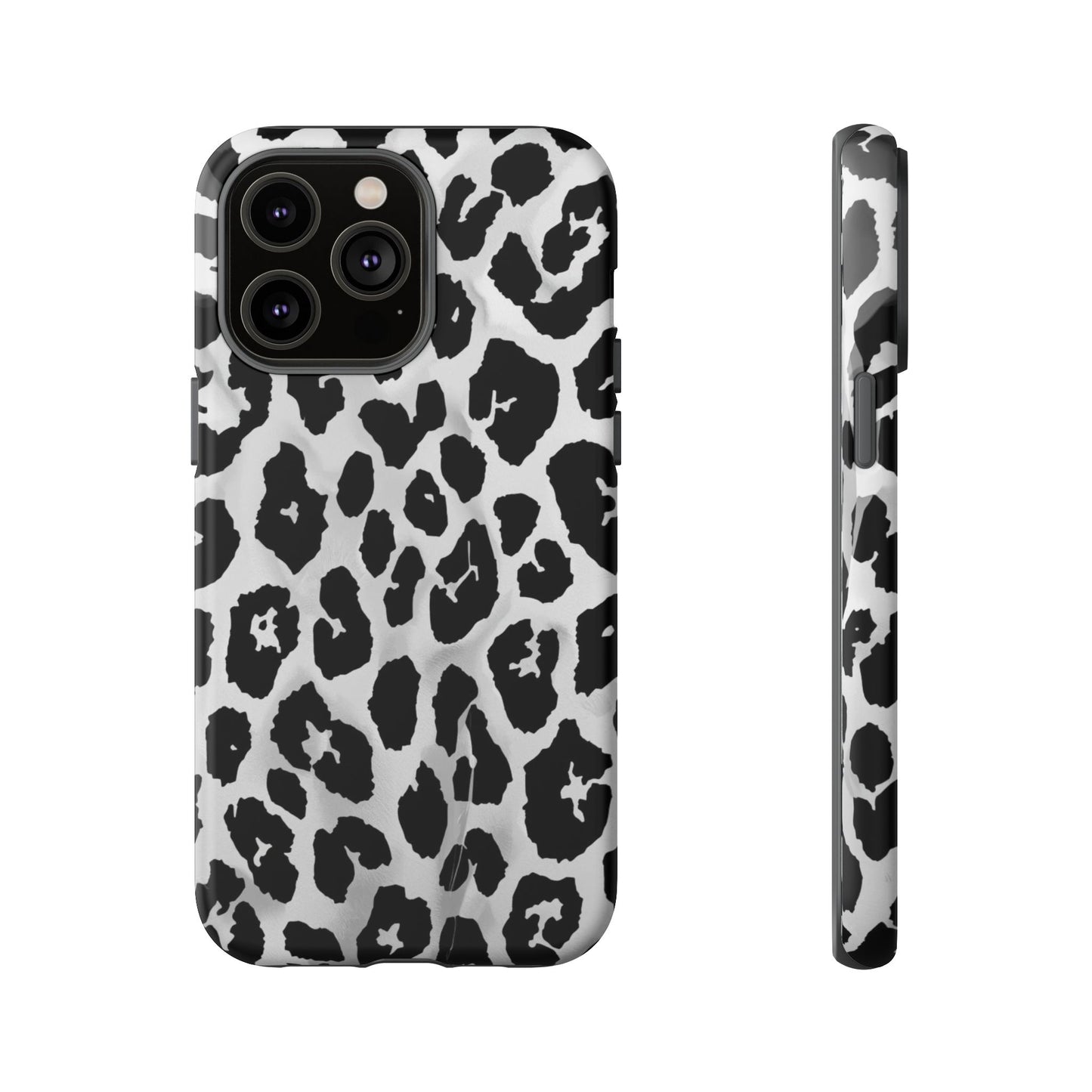 Leopard Print Tough Phone Case – Black & White Animal Pattern Protective Cover