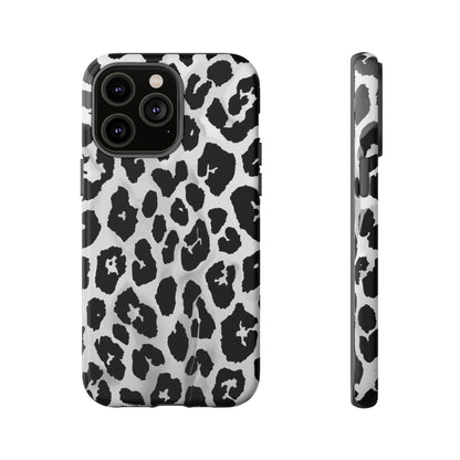 Leopard Print Tough Phone Case – Black & White Animal Pattern Protective Cover
