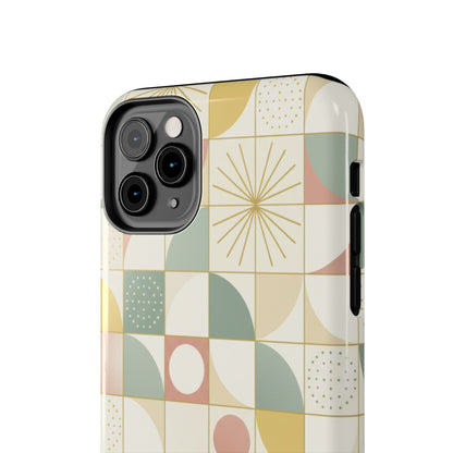 Retro Geometric Tough Phone Case — Pastel Midcentury Pattern