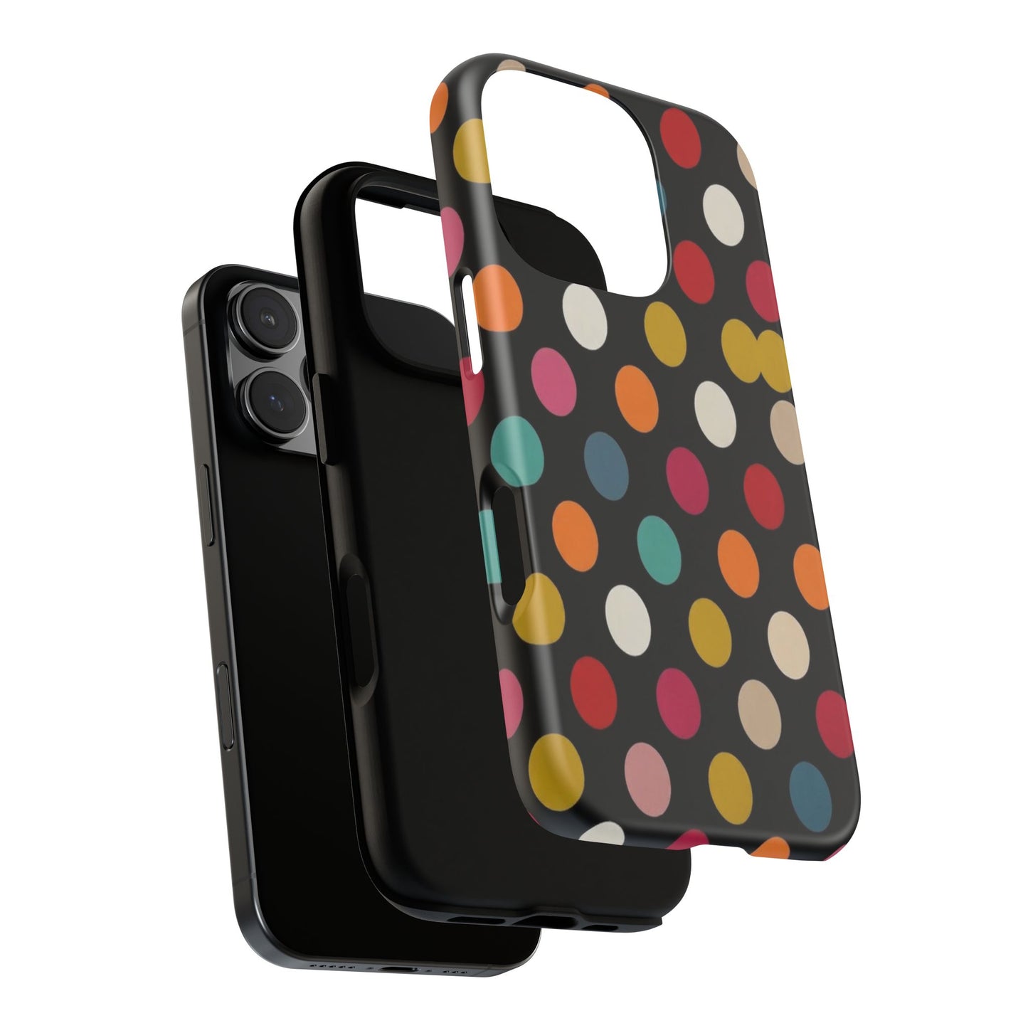Polka Dot Tough Phone Case – Colorful Retro Dots on Black