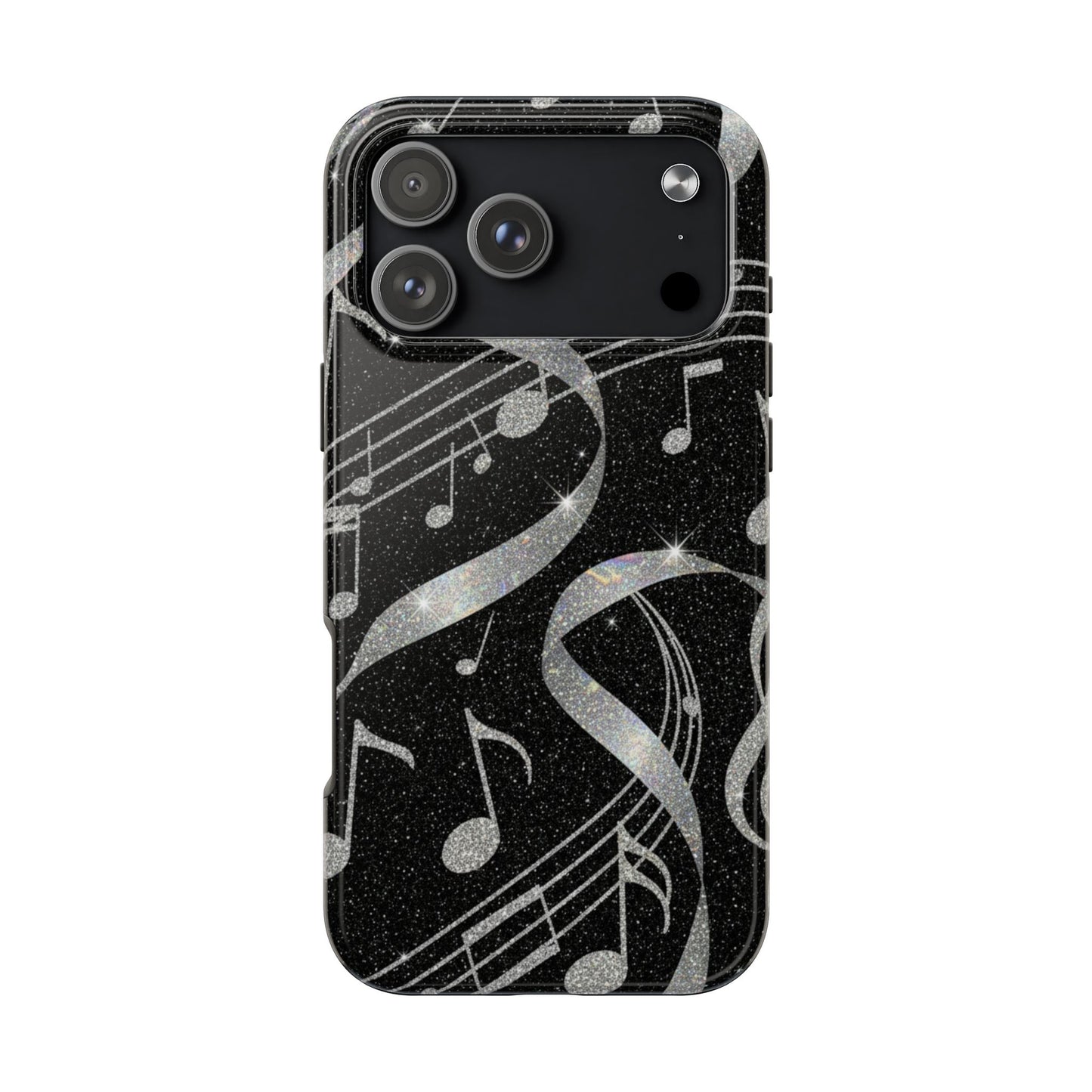 Musical Notes Tough Phone Case – Glitter Black Musician Phone Cover