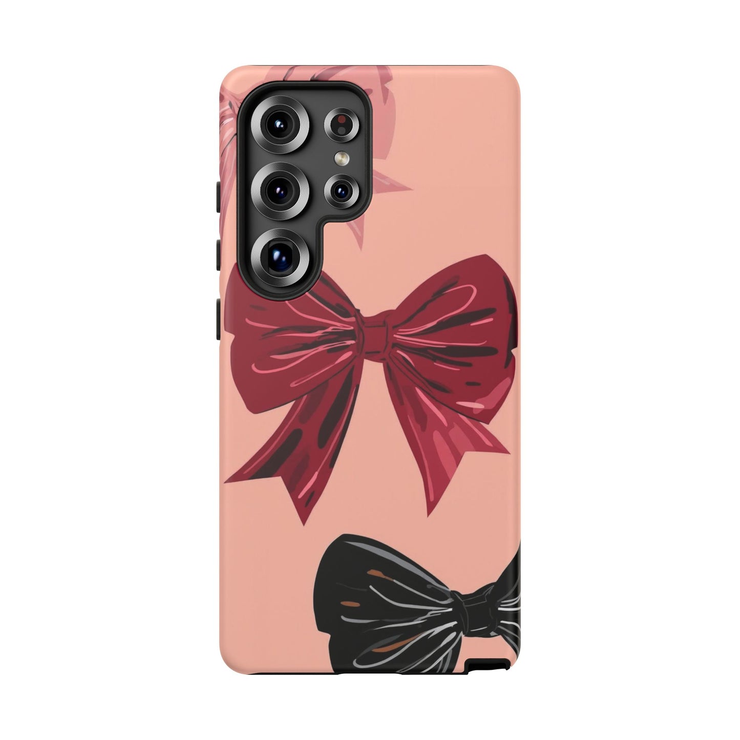 Bow Pattern Tough Phone Case — Pink, Red & Black Decorative Bows