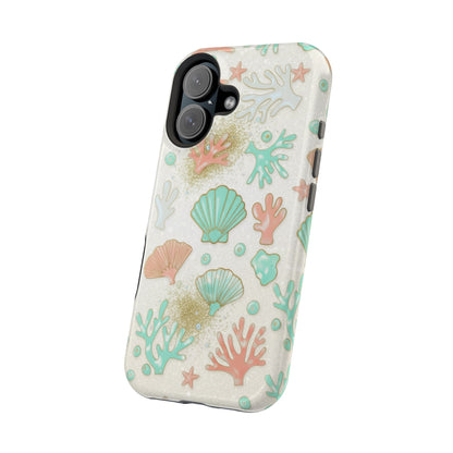 Sea Shells Magnetic Impact Phone Case — Pastel Coral & Teal Beach Design