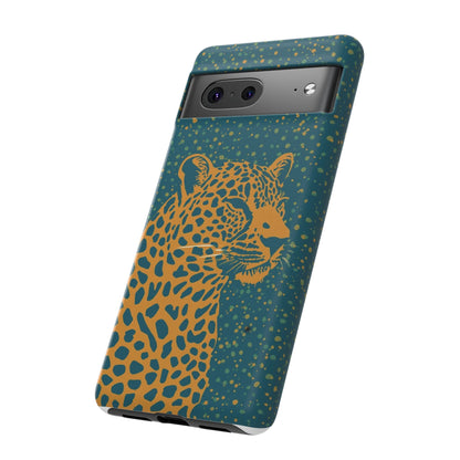 Leopard Spotlight Phone Case — Teal Gold Animal Print Protective Cover